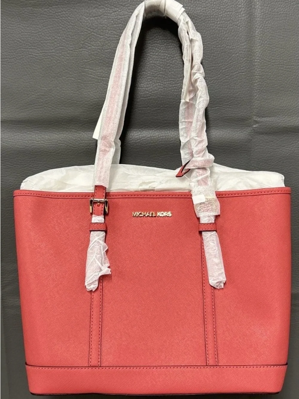 Michael Kors Light Berry Sorbet Saffiano Tote with Gold MK Charm
